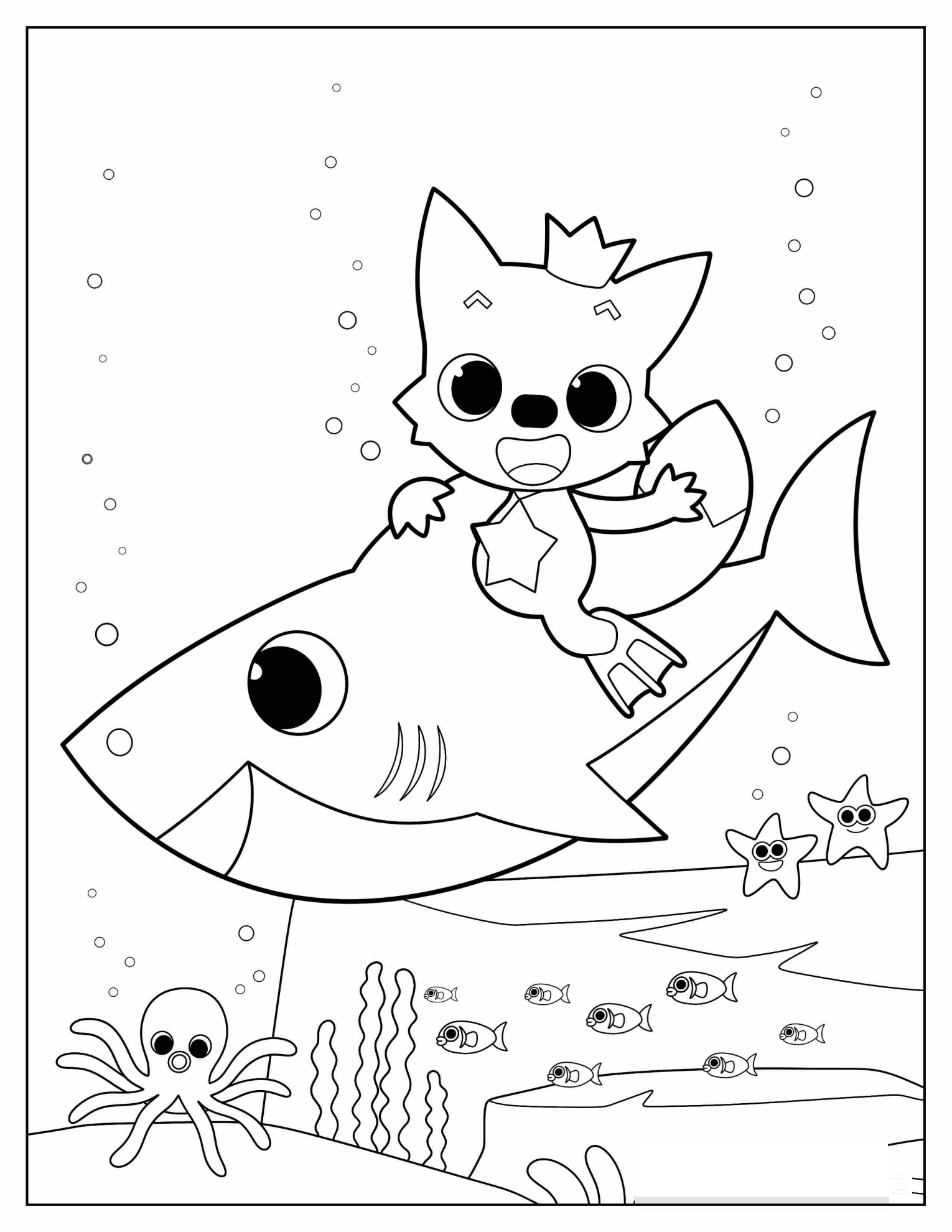 Coloring Sheet Of Pinkfong Riding On Baby Shark