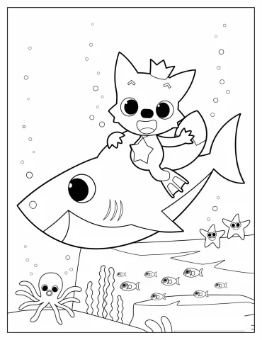 Coloring Sheet Of Pinkfong Riding On Baby Shark
