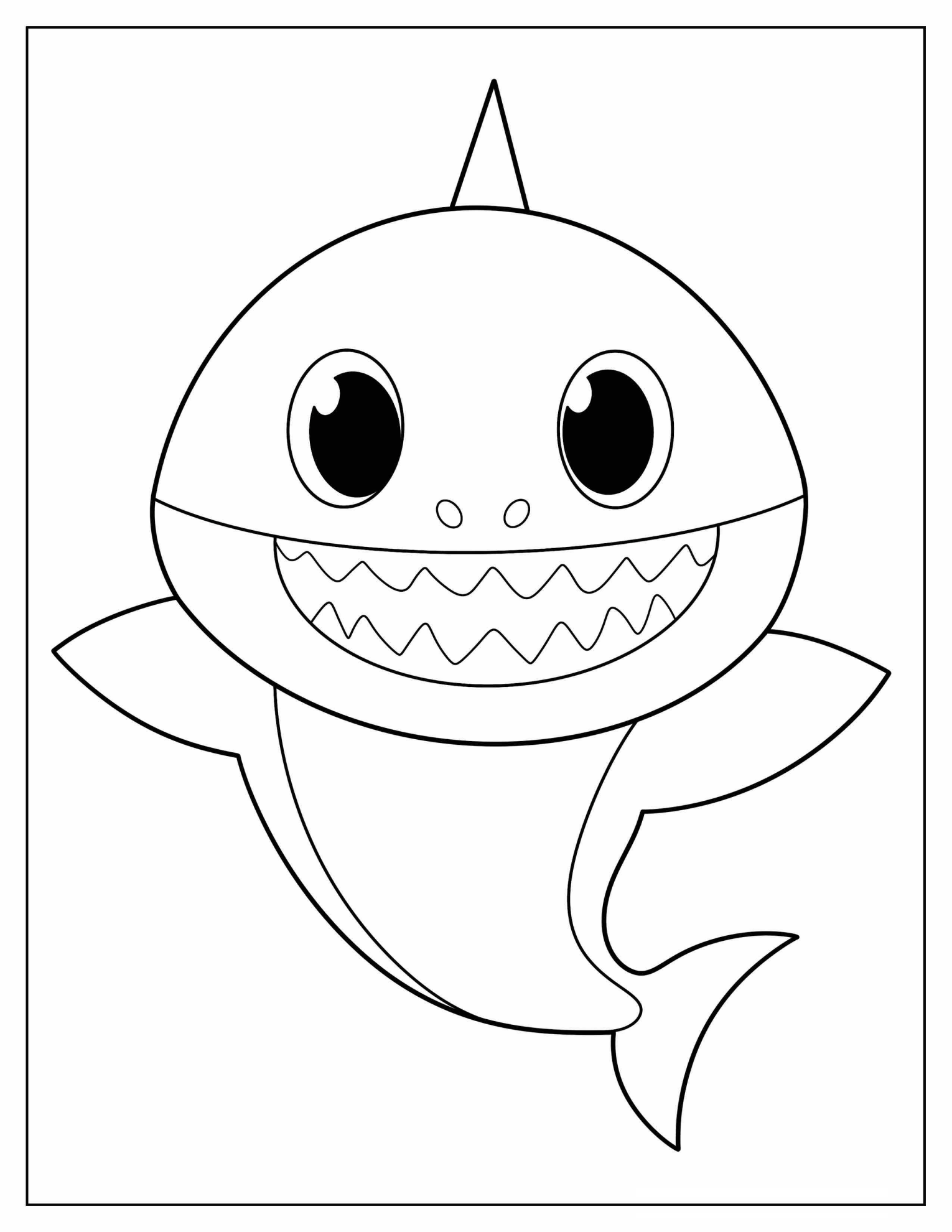 Simple Outline Of Daddy Shark For Preschoolers