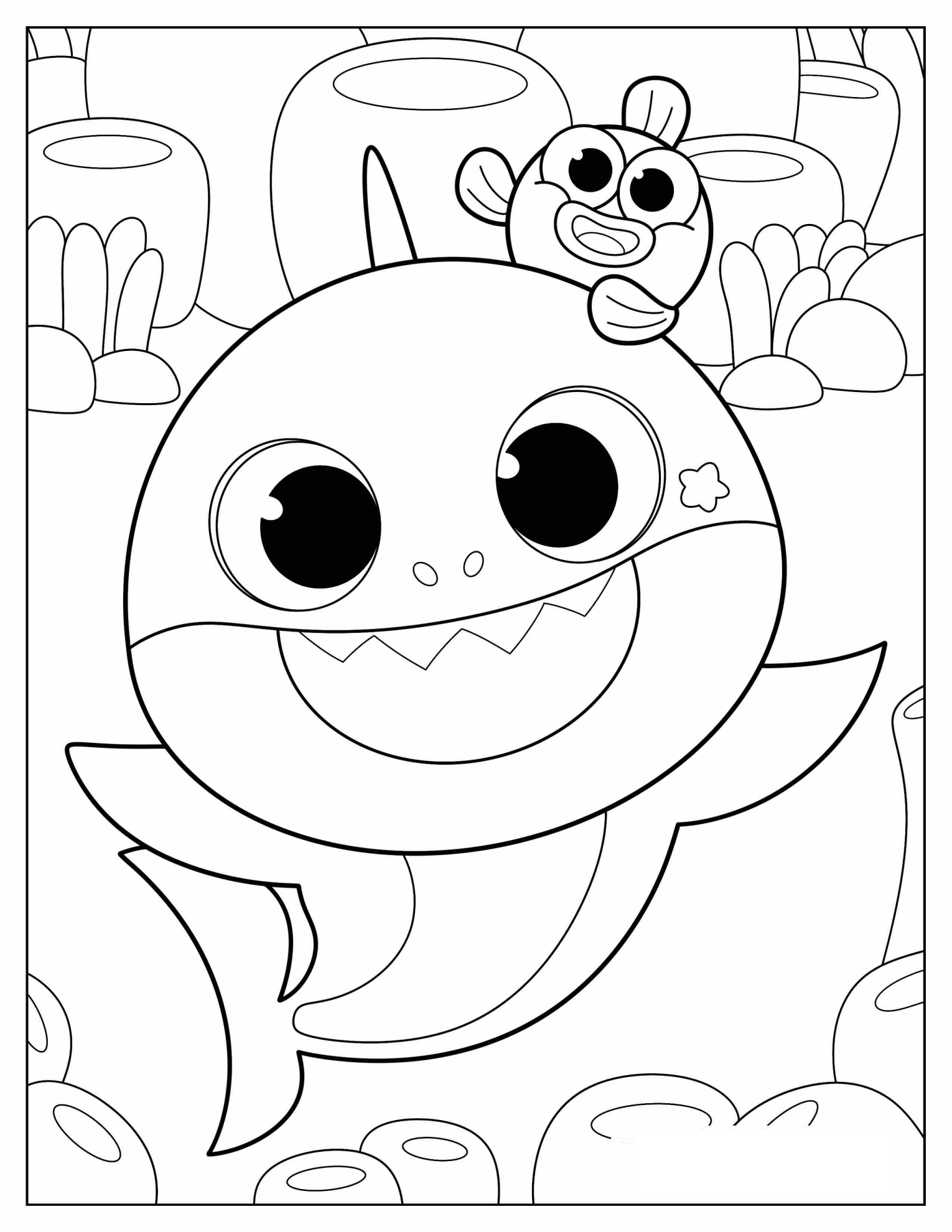 Kawaii Coloring Page Of Baby Shark And William