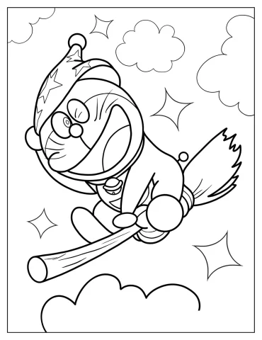 Witch Doraemon Halloween Coloring Sheet
