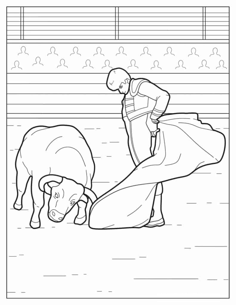 Matador With Fighting Bull Coloring In