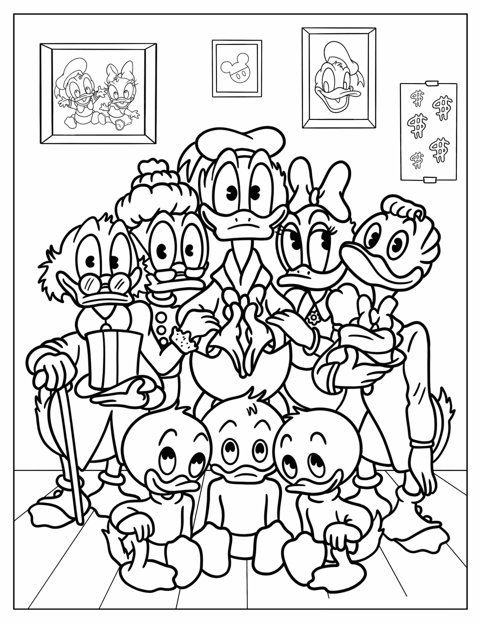 Coloring Page Of Donald Duck With Family