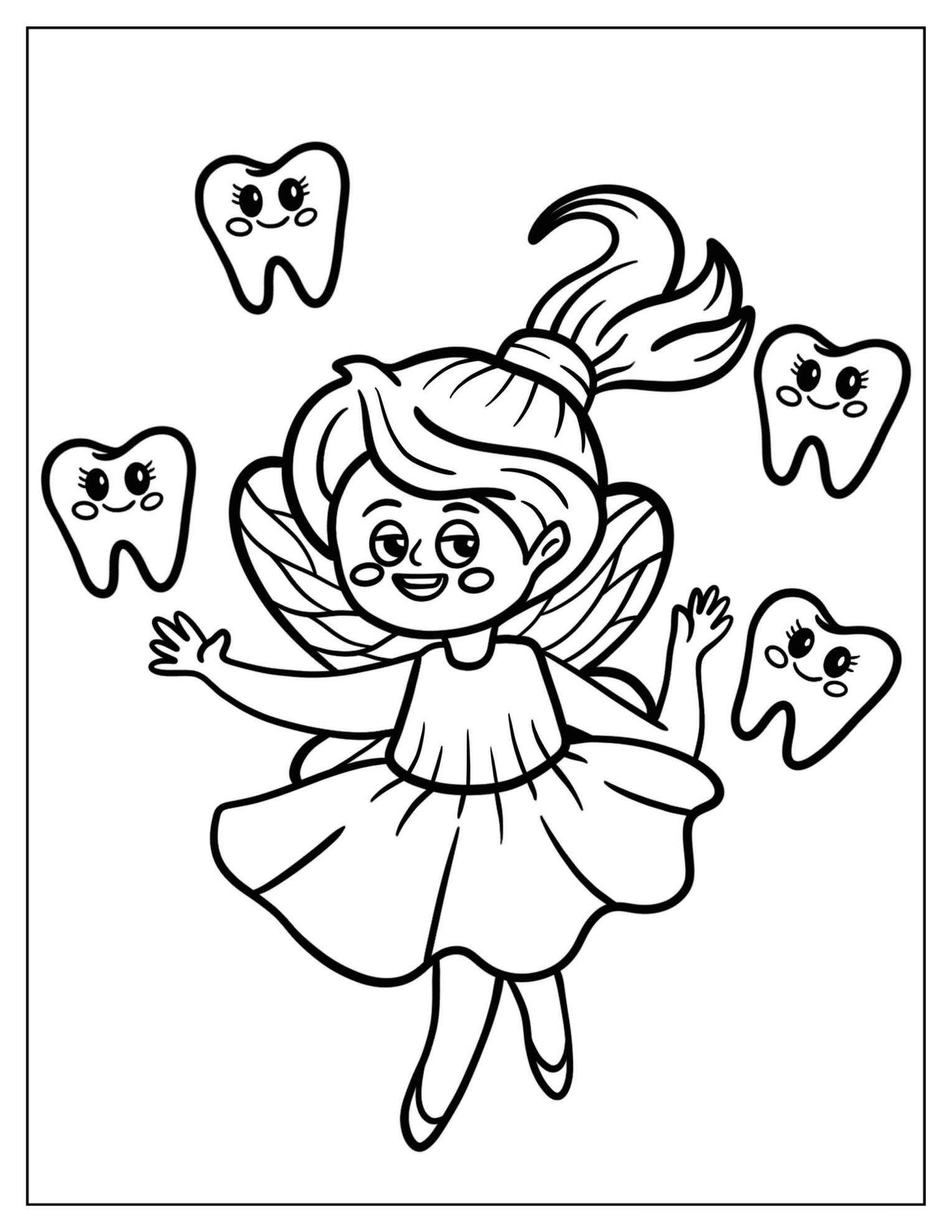Ballerina Tooth Fairy Surrounded By Teeth Coloring Page