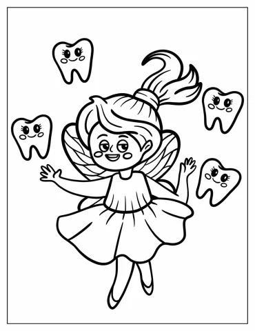Ballerina Tooth Fairy Surrounded By Teeth Coloring Page