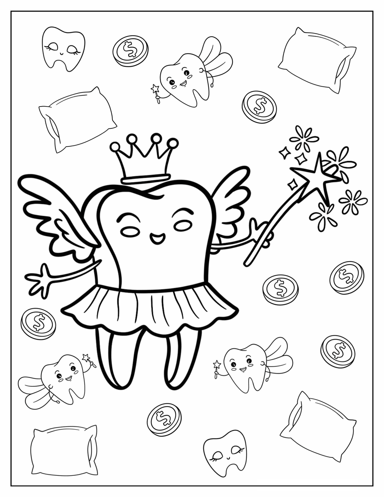 Tooth Fairy Wearing A Tutu And Crown Coloring Page For Kids