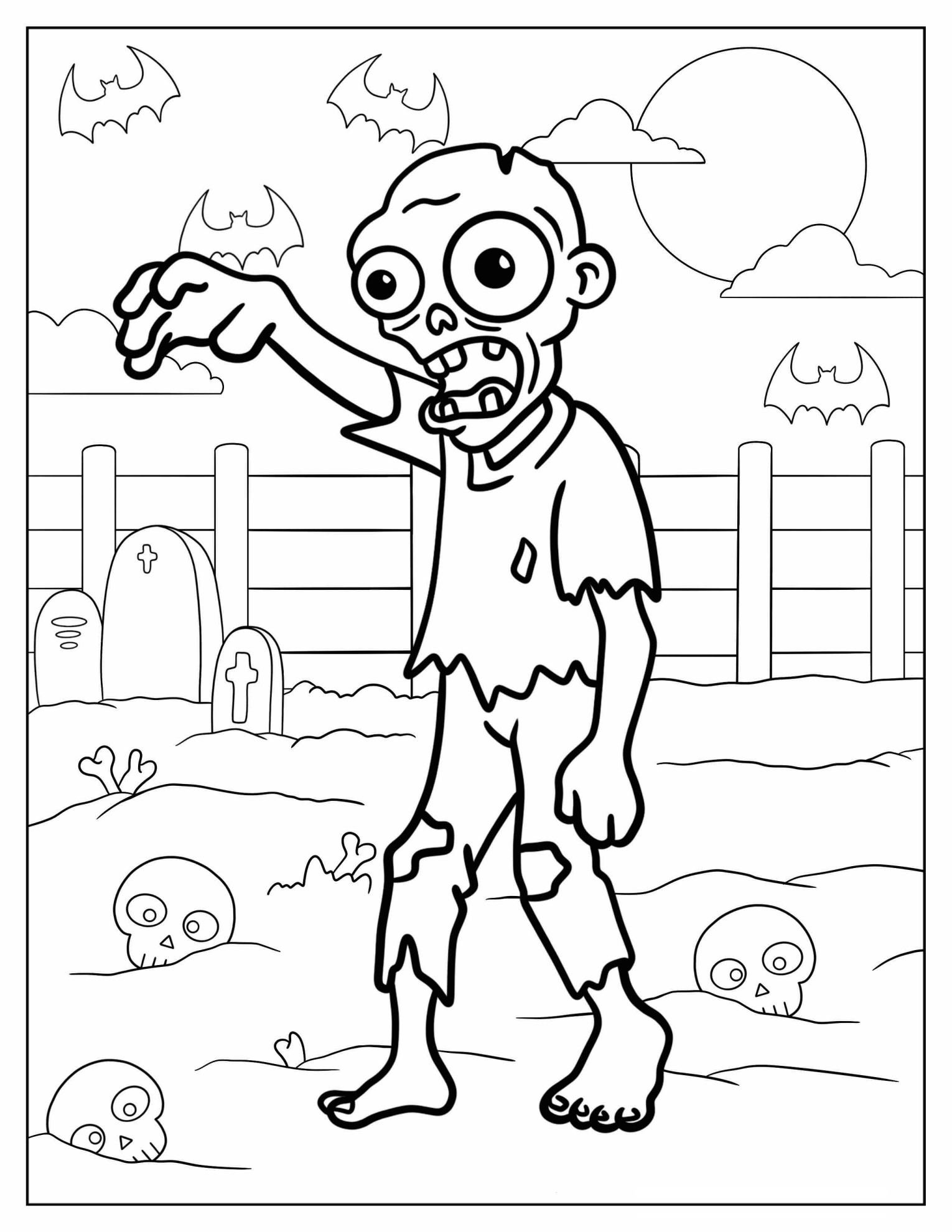 Zombie Walking Through A Cemetery Full Of Skulls