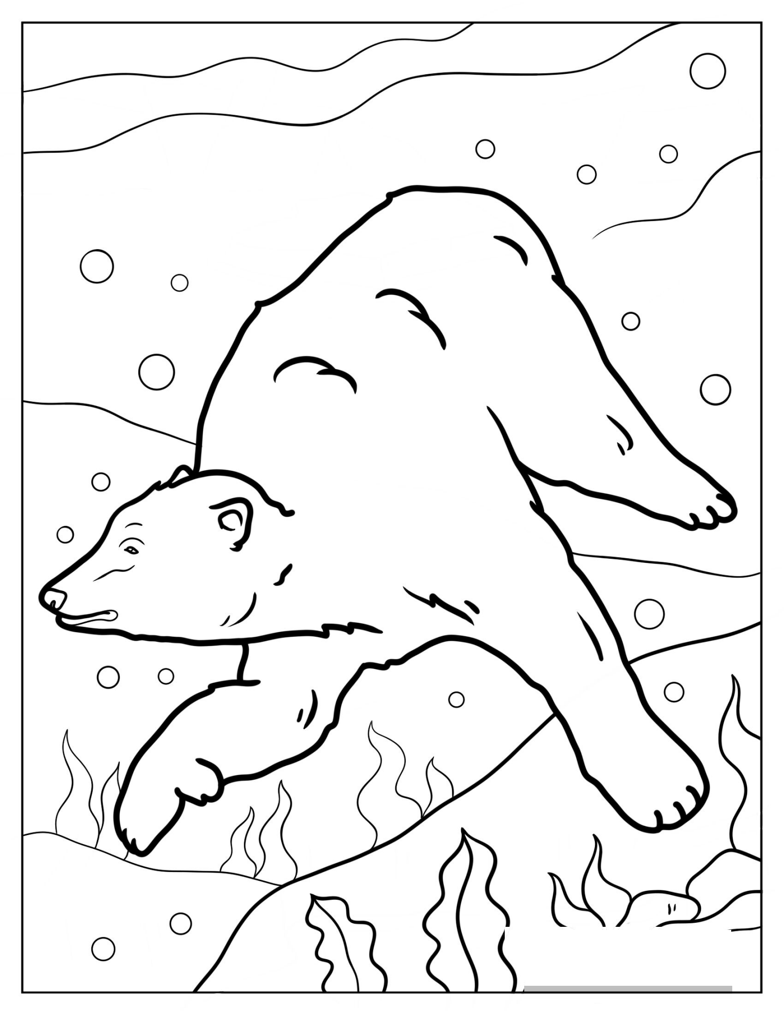 Polar Bear Swimming Coloring Sheet