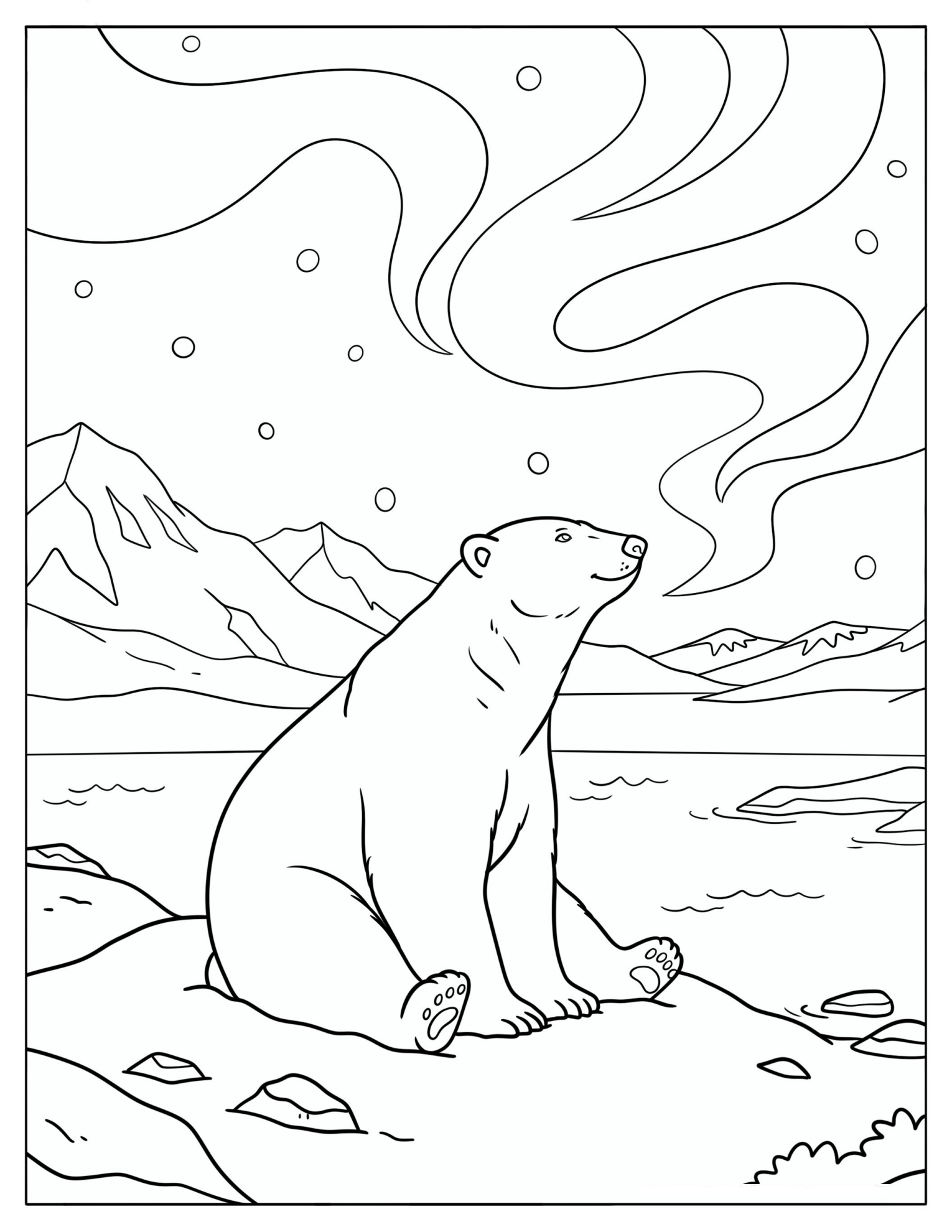 Peaceful Polar Bear Watching the Aurora Borealis
