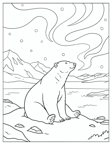 Peaceful Polar Bear Watching the Aurora Borealis
