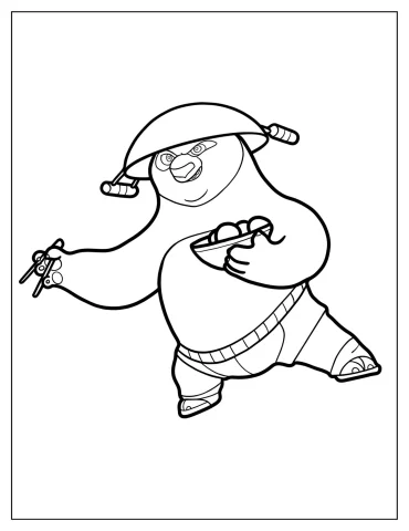 Coloring Page Of Po In Fighting Stance While Eating