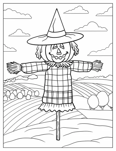 Pumpkin Head Scarecrow On A Vast Field Coloring Sheet