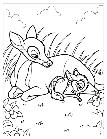 Bambi Sleeping Beside Mother Coloring In