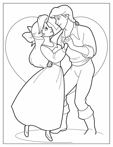 Coloring Sheet Of Ariel And Prince Eric In Love
