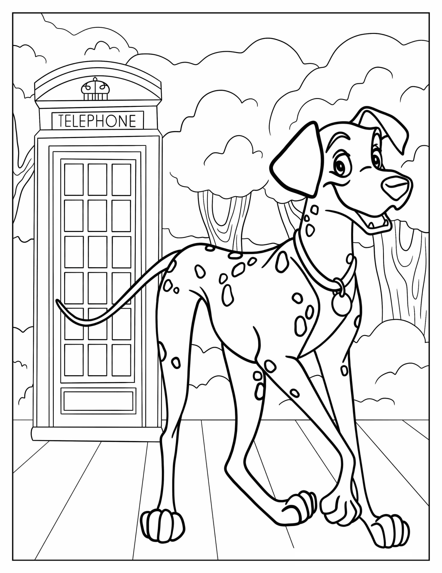 Pongo In Front Of London Telephone Booth Coloring In