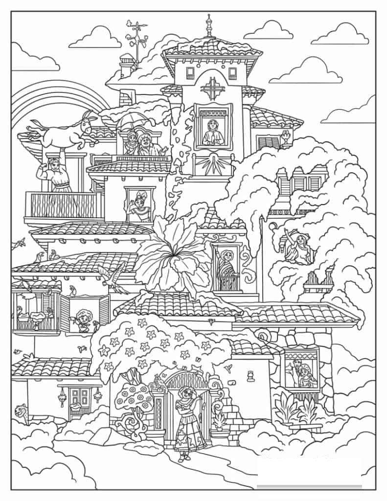 Detailed Coloring Page Of Madrigal Family In Magical Casita