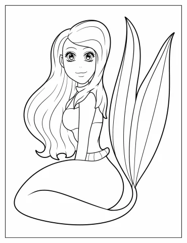 Easy Mermaid Coloring Page For Kids