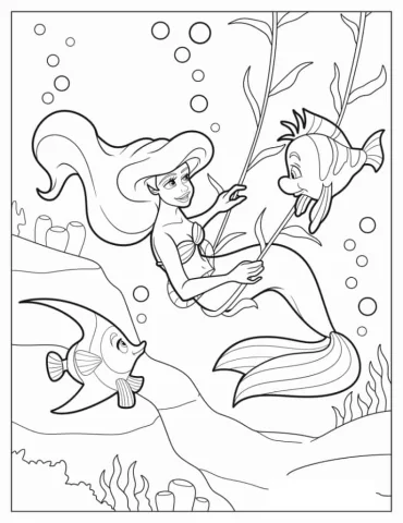 Coloring Sheet Of Ariel And Flounders Under The Sea