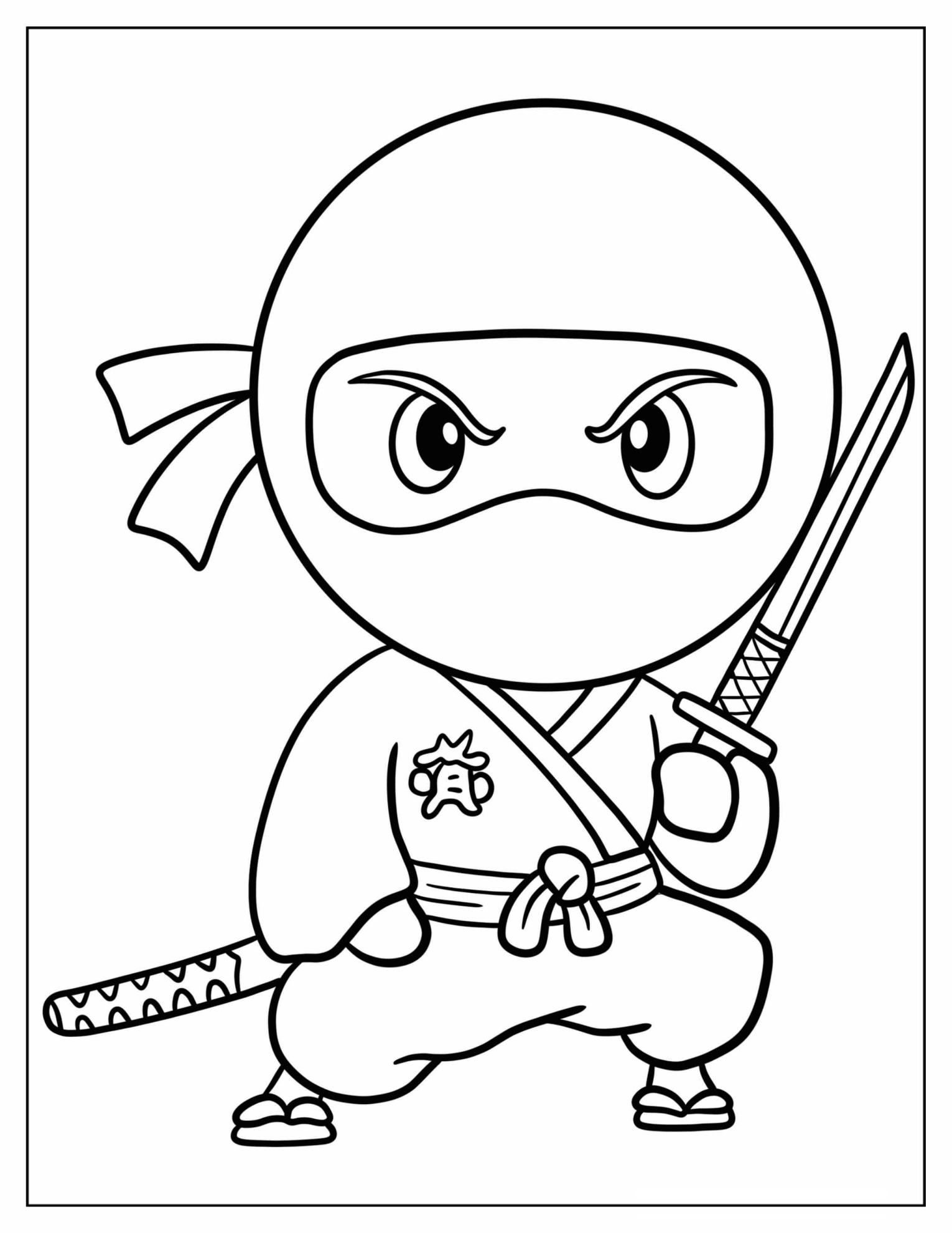 Easy Chibi Ninja With A Sword Coloring Page For Preschoolers