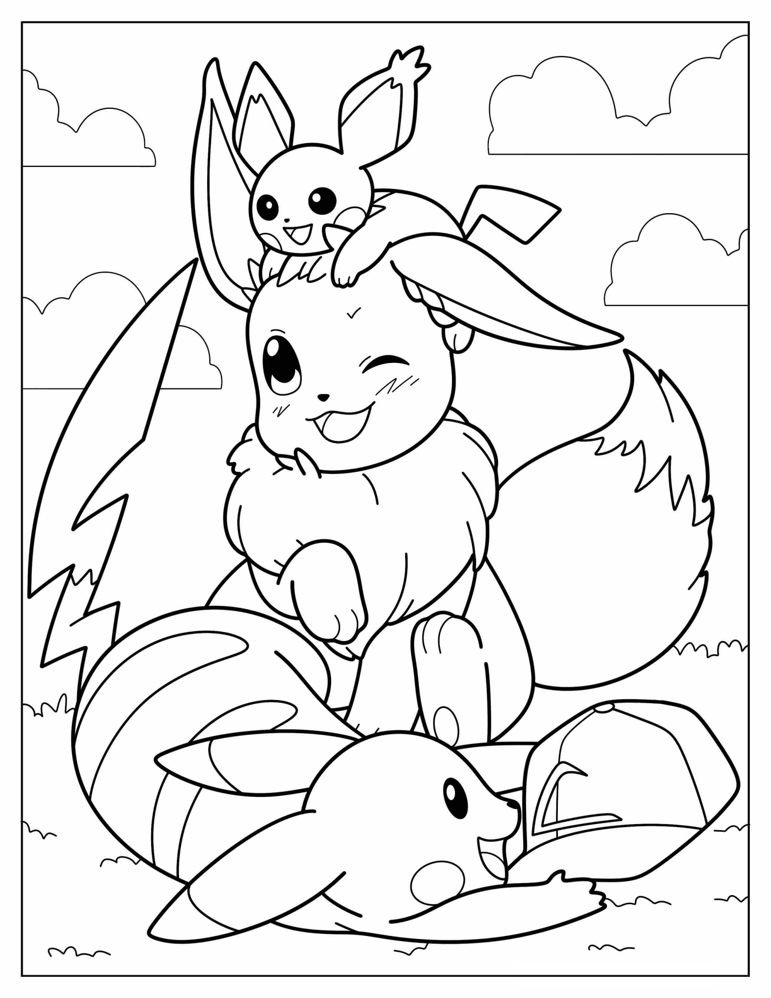 Pichu, Eevee, And Pikachu Playing Together