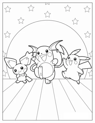 Pichu, Raichu, And Pikachu Dancing