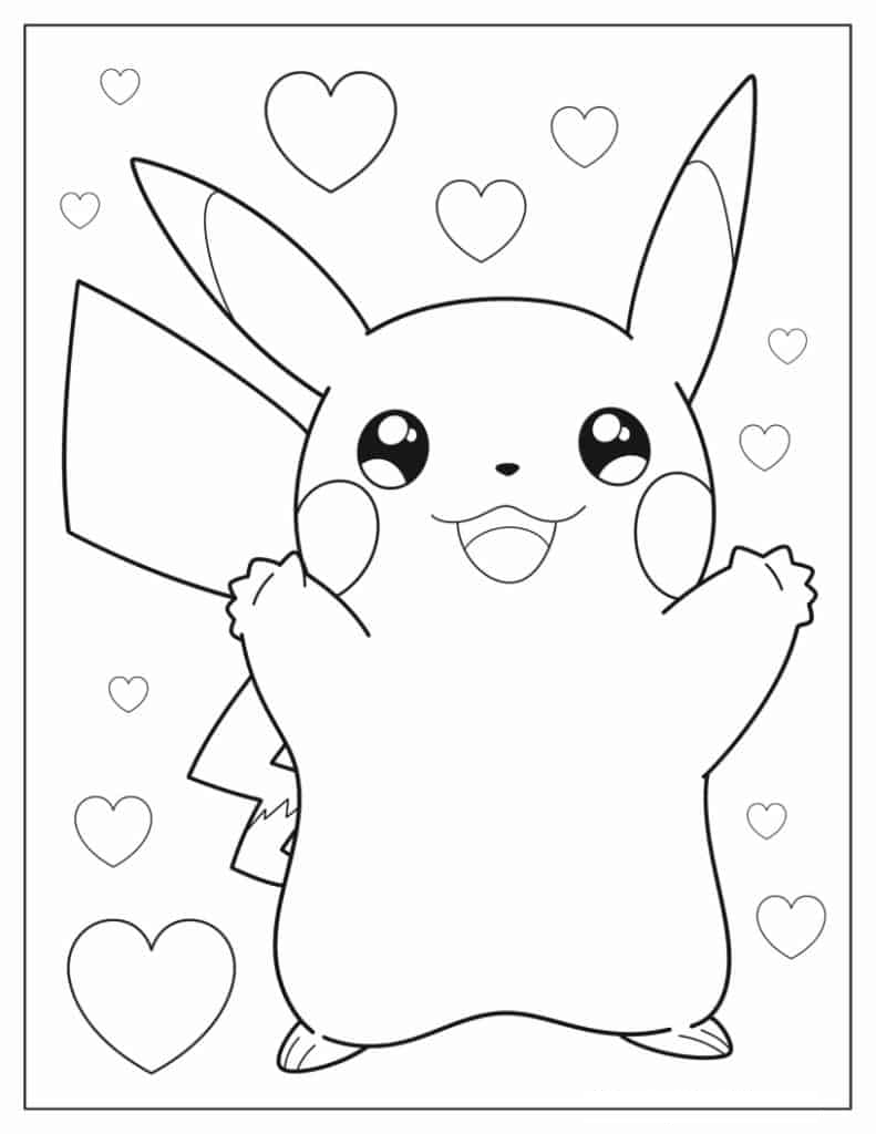 Coloring Sheet Of Cute Pikachu With Arms Up