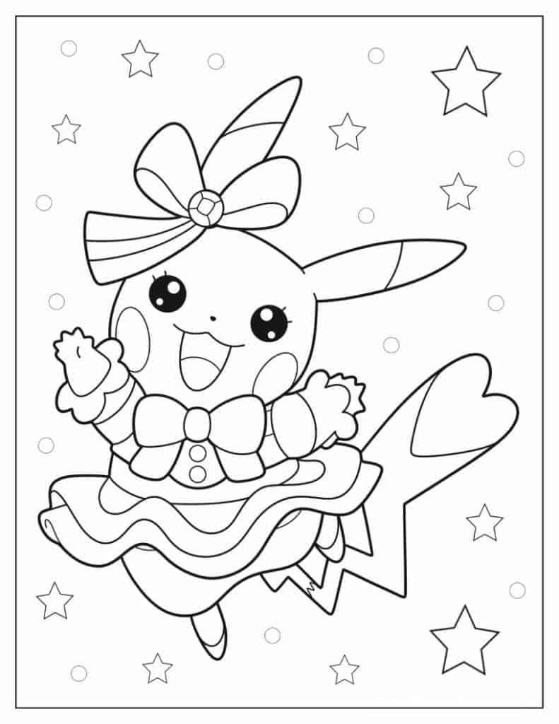 Pikachu Wearing Dress Coloring In