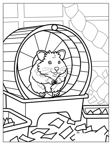 Hamster Taking a Break in Its Spinning Wheel Surrounded by Shredded Paper