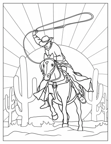 Coloring Sheet Of Cowboy With Lasso