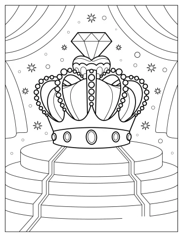 Royal Crown With Large Diamond Displayed on a Grand Staircase Coloring Page