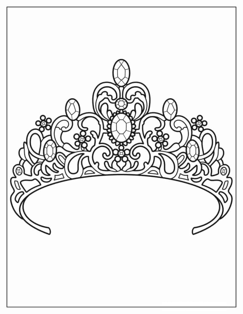 Intricate Crown With Gems Coloring Sheet