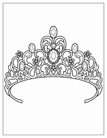 Intricate Crown With Gems Coloring Sheet