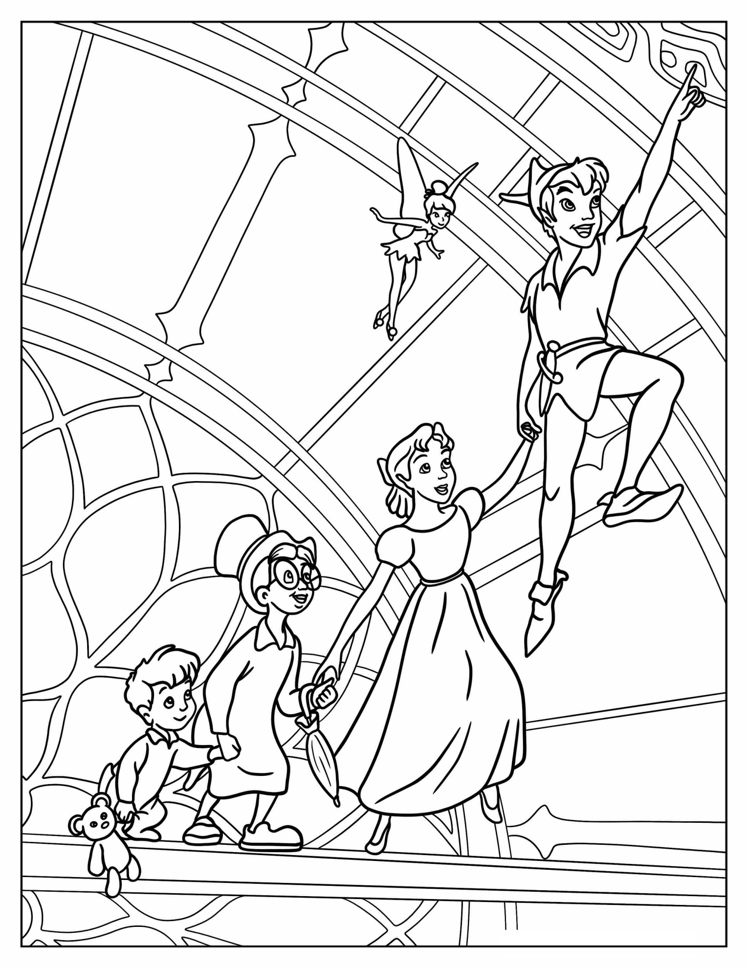 Peter Pan Teaching Wendy, John, And Michael To Fly
