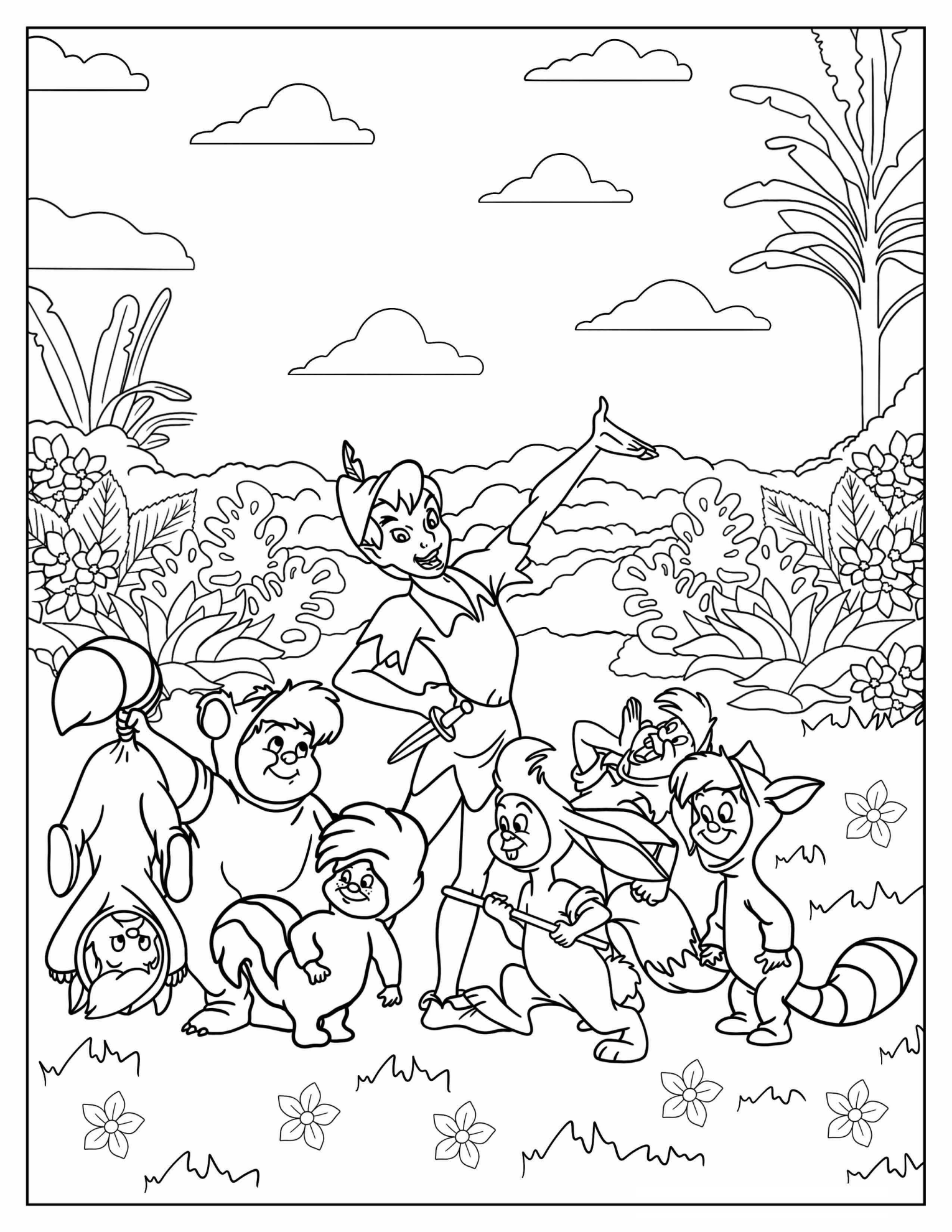 Coloring Page Of Peter Pan And The Lost Boys