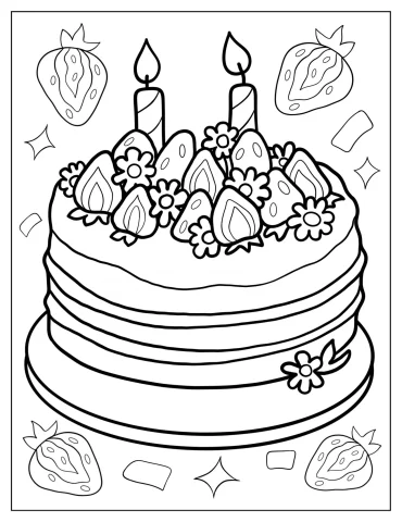 Naked Cake With Strawberry Toppers Coloring Sheet