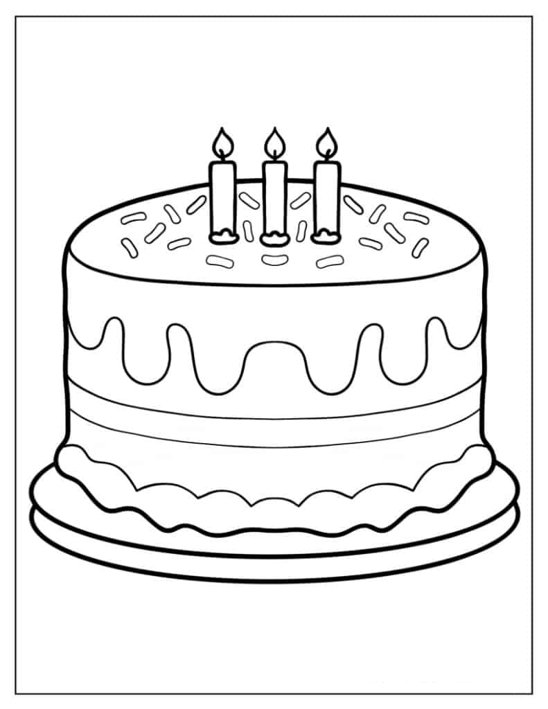 Third Birthday Cake Coloring Page For Preschoolers