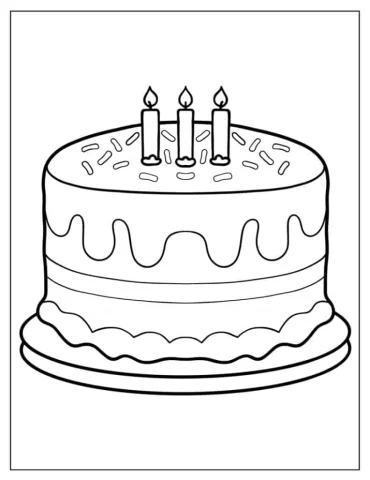 Third Birthday Cake Coloring Page For Preschoolers
