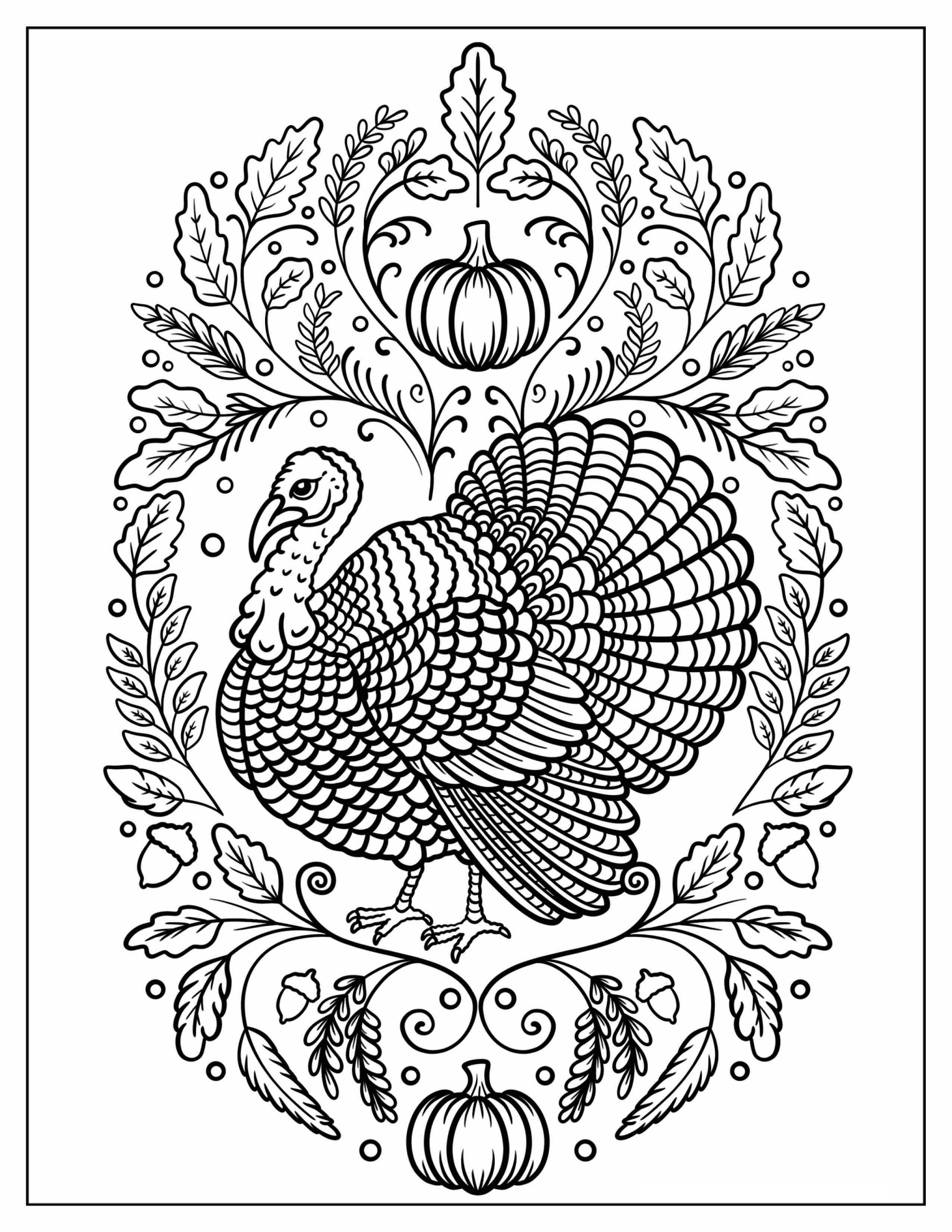 Massive Realistic Turkey Surrounded by Fall Leaves and Pumpkin