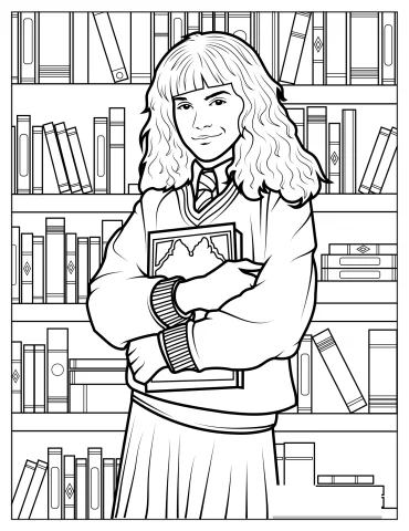 Young Hermione Granger Holding Book Coloring Sheet