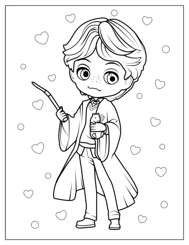 Cute Cartoon Ron Weasley Coloring In For Kids