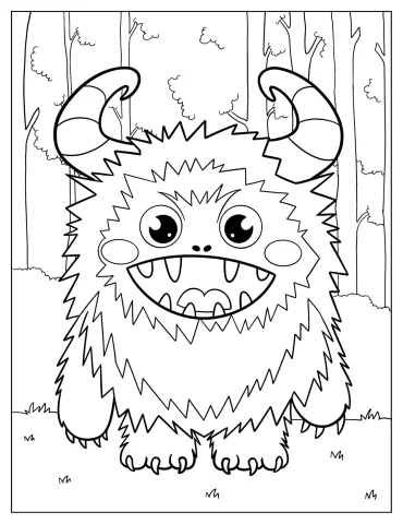 Adorable Hairy Monster With Horns Coloring Sheet