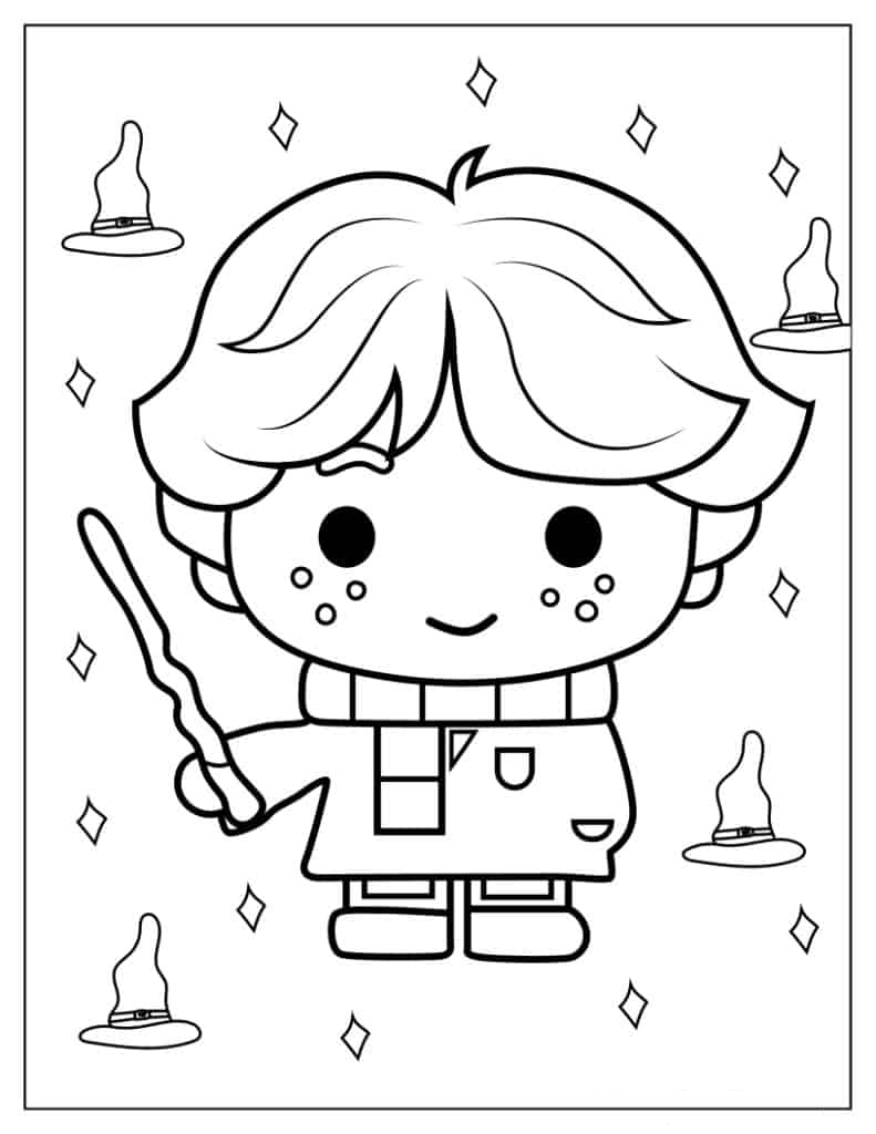 Kawaii Ron Weasley Coloring Page For Preschoolers