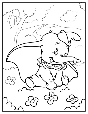 Dumbo Sitting On Grass Coloring Page