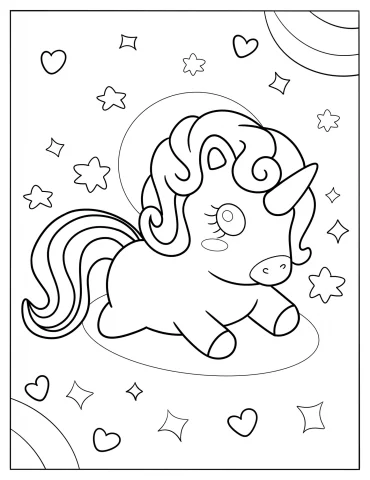 Cute Unicorn Leaping In The Air Coloring Sheet For Preschoolers