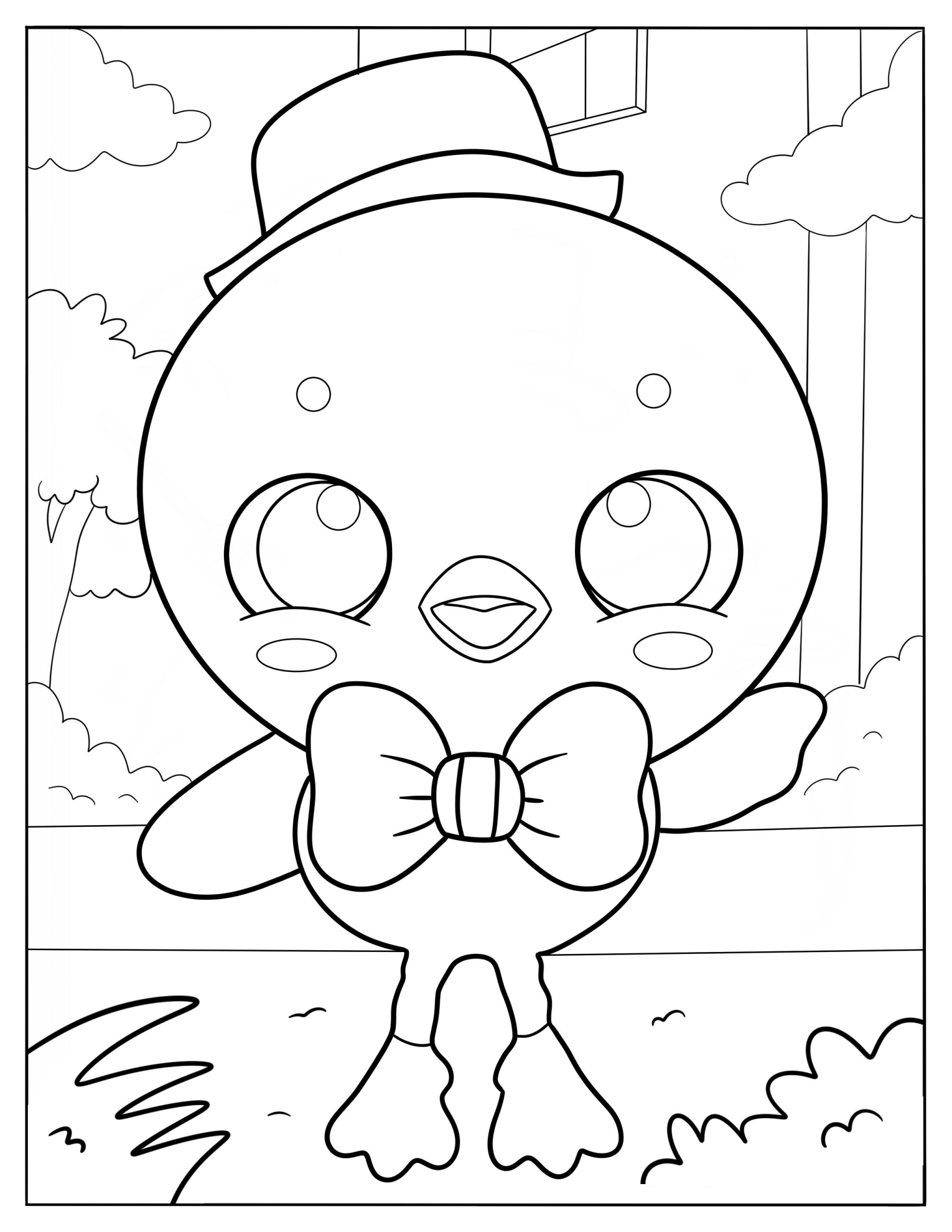 Cute Duck Wearing A Bowtie Coloring Page