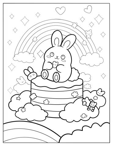 Cute Rabbit On Top Of A Cake Coloring Sheet