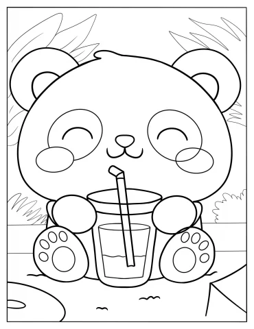 Cute Baby Panda Drinking A Beverage Coloring Sheet For Preschoolers