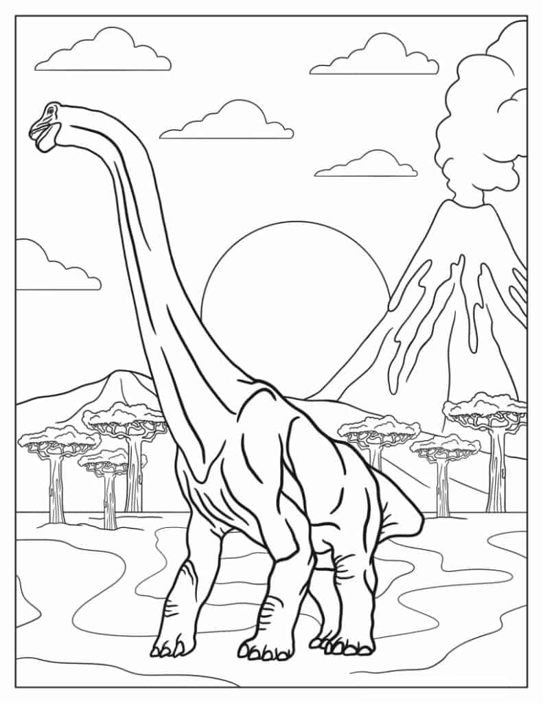 Realistic Brachiosaurus During Volcanic Eruption