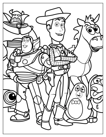 Coloring Sheet Of Buzz Lightyear, Woody, And Toy Story Friends