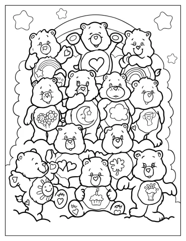 Coloring Page Of All Care Bears On Cloud